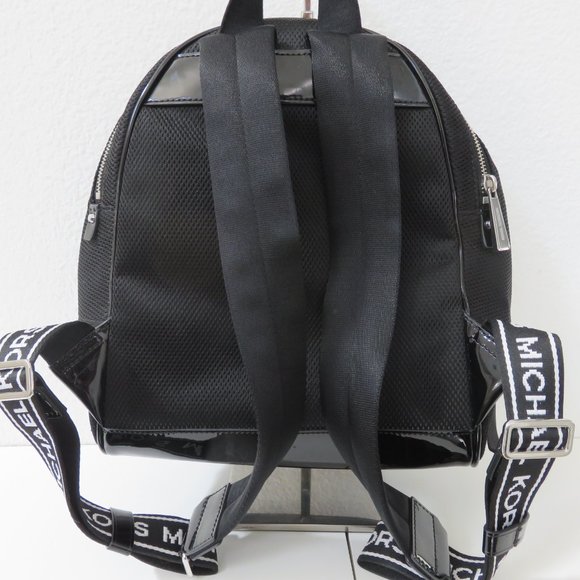 MICHAEL KORS - RHEA LEATHER BACKPACK WITH LOGO - BLACK/WHITE main image 6